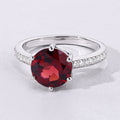 3.25 Ct Round Red Mozambique Garnet and Lab Diamond Prong Silver Pave Bridge Ring by Fine Color Jewels