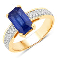 3.14 Ct Octagon Ceylon Blue Sapphire and White Diamond Prong 18K Yellow Gold Pave Bridge Ring by Fine Color Jewels