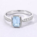 0.80 Ct Octagon Blue Aquamarine and Lab Diamond Prong Silver Pave Bridge Ring by Fine Color Jewels