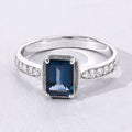 1.07 Ct Octagon London Blue Topaz and Lab Diamond Prong Silver Pave Bridge Ring by Fine Color Jewels