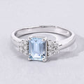 0.80 Ct Octagon Blue Aquamarine and Lab Diamond Prong Silver Cocktail Ring by Fine Color Jewels