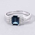 1.07 Ct Octagon London Blue Topaz and Lab Diamond Prong Silver Cocktail Ring by Fine Color Jewels