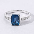 1.60 Ct Octagon London Blue Topaz and Lab Diamond Prong Silver Pave Bridge Ring by Fine Color Jewels