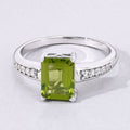 1.60 Ct Octagon Green Peridot and Lab Diamond Prong Silver Pave Bridge Ring by Fine Color Jewels