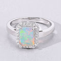 1.05 Ct Octagon Ethiopian Opal and Lab Diamond Prong Silver Halo Ring by Fine Color Jewels