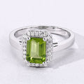 3.36 Ct Octagon Green Peridot and Lab Diamond Prong Silver Halo Engagement Ring by Fine Color Jewels