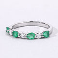 0.56 Ct Pear Green Zambian Emerald & Lab Diamond Prong Silver Seven Stone Half Eternity Ring by Fine Color Jewels