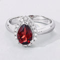 1.30 Ct Pear Red Mozambique Garnet & Lab Diamond Prong Silver Halo Ring by Fine Color Jewels