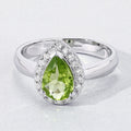 1.10 Ct Pear Green Peridot & Lab Diamond Prong Silver Halo Engagement Ring by Fine Color Jewels