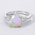 1.40 Ct Pear White Ethiopian Opal & Lab Diamond Prong Silver Cocktail Ring by Fine Color Jewels