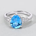 2.60 Ct Teardrop Blue Topaz & Lab Diamond Prong Sterling Silver Cocktail Ring by Fine Color Jewels