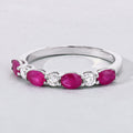0.80 Ct Oval Pink Ruby & Lab Diamond Prong Silver Half Eternity Seven Stone Ring by Fine Color Jewels