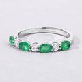 0.60 Ct Oval Green Zambian Emerald & Lab Diamond Prong Silver Half Eternity Seven Stone Ring by Fine Color Jewels