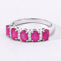 1.10 Ct Oval Pink Ruby & Lab Diamond Prong Silver Half Eternity Band Five Stone Ring by Fine Color Jewels