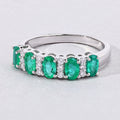 0.95 Ct Oval Green Zambian Emerald & Lab Diamond Prong Silver Half Eternity Band Five Stone Ring by Fine Color Jewels
