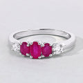 0.62 Ct Oval Pink Ruby & Lab Diamond Prong Silver Graduated Five Stone Ring by Fine Color Jewels