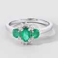 0.74 Ct Oval Green Zambian Emerald & Lab Diamond Prong Silver Three Stone Cocktail Ring by Fine Color Jewels