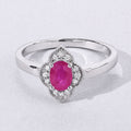 0.52 Ct Oval Pink Mozambique Ruby & Lab Diamond Prong Silver Floral Halo Ring by Fine Color Jewels