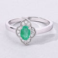 0.44 Ct Oval Green Zambian Emerald & Lab Diamond Prong Silver Floral Halo Ring by Fine Color Jewels