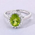 1.70 Ct Oval Green Peridot and Lab Diamond Prong Silver Halo Ring by Fine Color Jewels