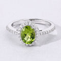 1.10 Ct Oval Green Peridot and Lab Diamond Prong Silver Halo Pave Ring by Fine Color Jewels