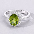 1.70 Ct Oval Green Peridot and Lab Diamond Prong Silver Halo Pave Ring by Fine Color Jewels