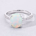 1.56 Ct Oval White Ethiopian Opal and Lab Diamond Silver Pave Bridge Ring by Fine Color Jewels