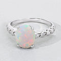 1.56 Ct Oval White Ethiopian Opal and Lab Diamond Prong Silver Bridge Ring by Fine Color Jewels