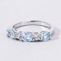 0.87 Ct Oval Blue Aquamarine and Lab Diamond Prong Silver Five Stone Ring by Fine Color Jewels