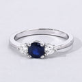 0.65 Ct Round Blue Sapphire and Lab Diamond Prong Silver Three Stone Promise Ring by Fine Color Jewels