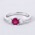 0.55 Ct Round Pink Mozambique Ruby & Lab Diamond Prong Silver Three Stone Ring by Fine Color Jewels