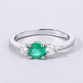 0.42 Ct Round Green Zambian Emerald & Lab Diamond Prong Silver Three Stone Ring by Fine Color Jewels