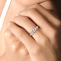 0.82 Ct Round Blue Aquamarine & Lab Diamond Prong Silver Five Stone Eternity Ring by Fine Color Jewels