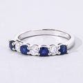 0.52 Ct Round Blue Sapphire Lab Diamond Prong Silver 7 Stone Half Eternity Ring by Fine Color Jewels