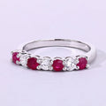 0.52 Ct Round Pink Mozambique Ruby and Lab Diamond Prong Silver 7 Stone Half Eternity Ring by Fine Color Jewels