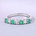 0.40 Ct Round Green Zambian Emerald and Lab Diamond Prong Silver 7 Stone Half Eternity Ring by Fine Color Jewels
