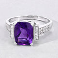 2.60 Ct Cushion Purple Amethyst and Lab Diamond Prong Silver Statement Ring by Fine Color Jewels