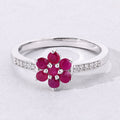 0.49 Ct Round Red Mozambique Ruby and Lab Diamond Prong Silver Pave Floral Ring by Fine Color Jewels