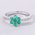0.42 Ct Round Green Zambian Emerald & Lab Diamond Prong Silver Pave Floral Ring by Fine Color Jewels