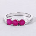 0.81 Ct Round Red Mozambique Ruby & Lab Diamond Prong Silver Five Stone Ring by Fine Color Jewels
