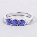 0.69 Ct Round Violet Tanzanite & Lab Diamond Prong Silver Five Stone Ring by Fine Color Jewels