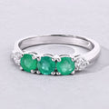 0.69 Ct Round Green Zambian Emerald & Lab Diamond Prong Silver Five Stone Ring by Fine Color Jewels