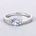0.38 Ct Round Blue Aquamarine and Lab Diamond Prong Silver Cocktail Ring by Fine Color Jewels