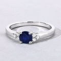 0.65 Ct Round Blue Sapphire and Lab Diamond Prong Silver Cocktail Ring by Fine Color Jewels