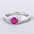 0.55 Ct Round Red Mozambique Ruby and Lab Diamond Prong Silver Cocktail Ring by Fine Color Jewels