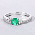 0.42 Ct Round Green Zambian Emerald and Lab Diamond Prong Silver Cocktail Ring by Fine Color Jewels