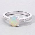 0.65 Ct Round White Ethiopian Opal & Lab Diamond Prong Silver Pave Bridge Ring by Fine Color Jewels