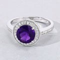 1.80 Ct Round Purple Amethyst & Lab Diamond Prong Silver Pave Halo Statement Ring by Fine Color Jewels