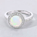 0.90 Ct Round White Ethiopian Opal Lab Diamond Prong Silver Pave Halo Ring by Fine Color Jewels