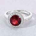 2.25 Ct Round Red Mozambique Garnet and Lab Diamond Prong Silver Pave Halo Ring by Fine Color Jewels